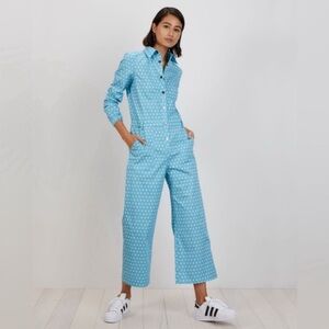 The Kit Blue White Cube Polka Dot Utility Fashion Jumpsuit NEW